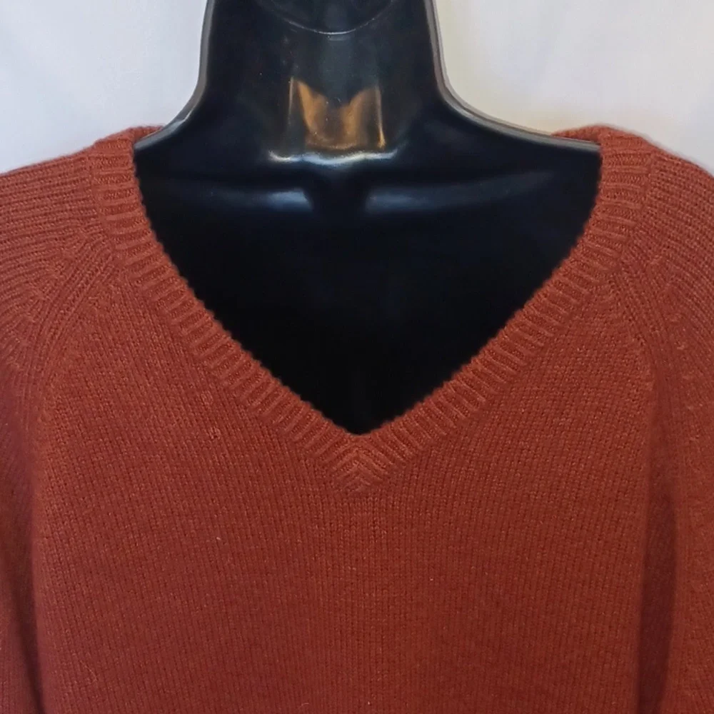 Eddie Bauer Rust/Brown Lambs Wool V Neck Men's Sweater Size XXL tall